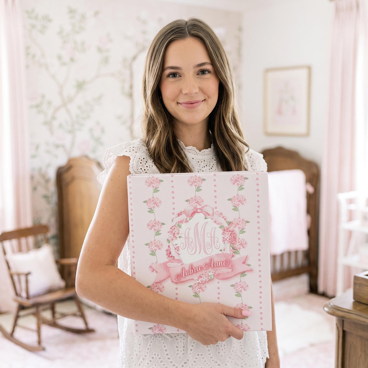 Pink floral personalized baby memory book binder