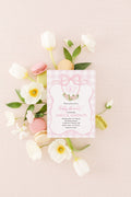 Pink gingham bow watercolor crest digital baby shower invitation