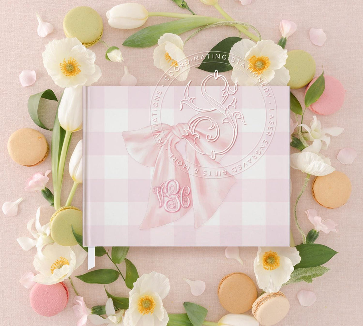 Pink Gingham Monogram Baby Shower Guest Book - image 1