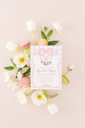 Pink Gingham Watercolor Crest First Birthday Invitation printed children's birthday invitation