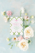 Pink and green bow watercolor trellis digital baby shower invitation