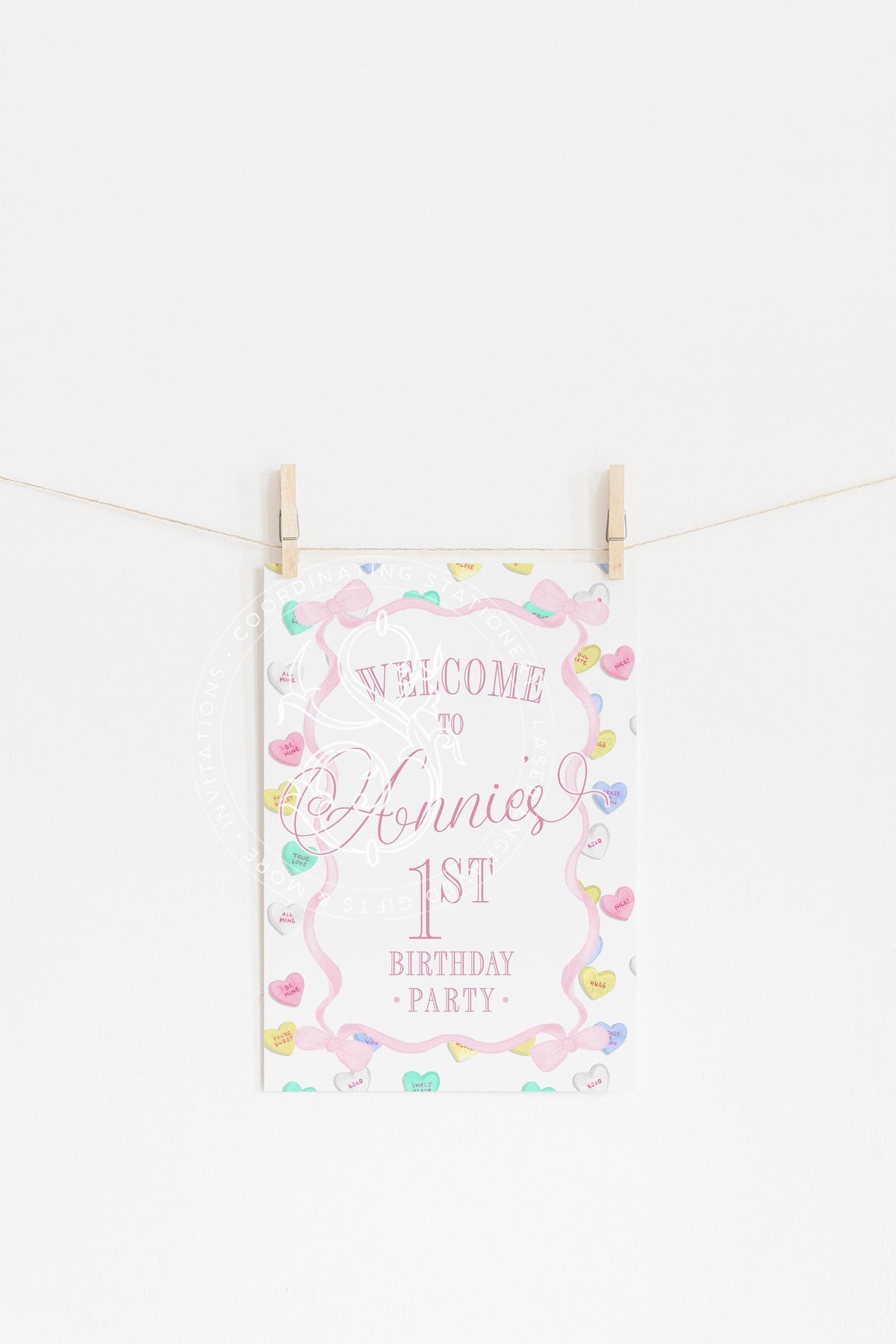 Pink Heirloom Bow Baby Shower Welcome Sign 1