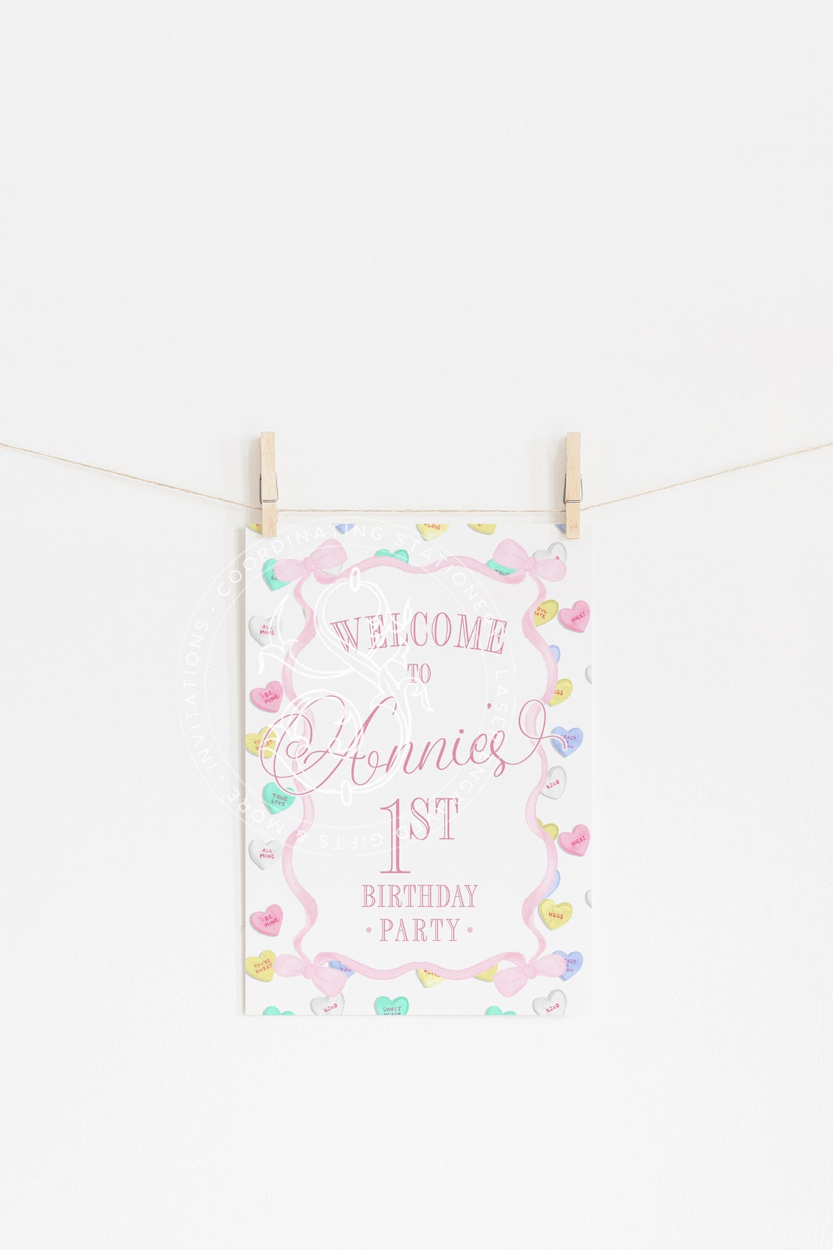 Pink Heirloom Bow Baby Shower Welcome Sign 7