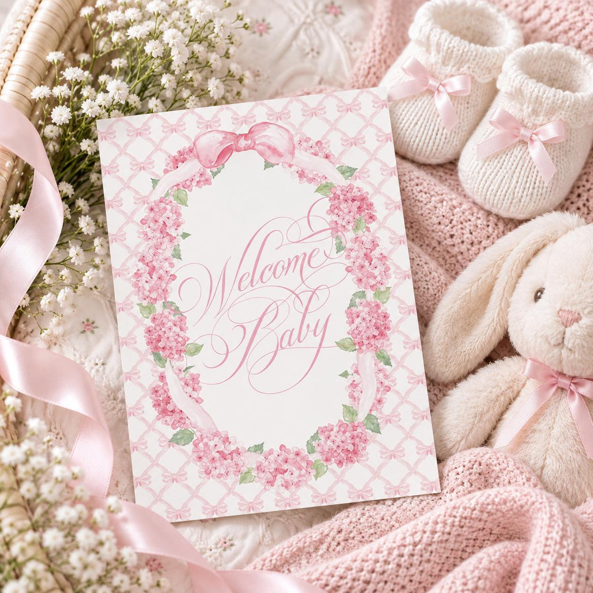 Pink hydrangea baby girl milestone cards