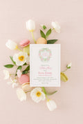 Pink hydrangea grandmillennial monogram digital baby shower invitation