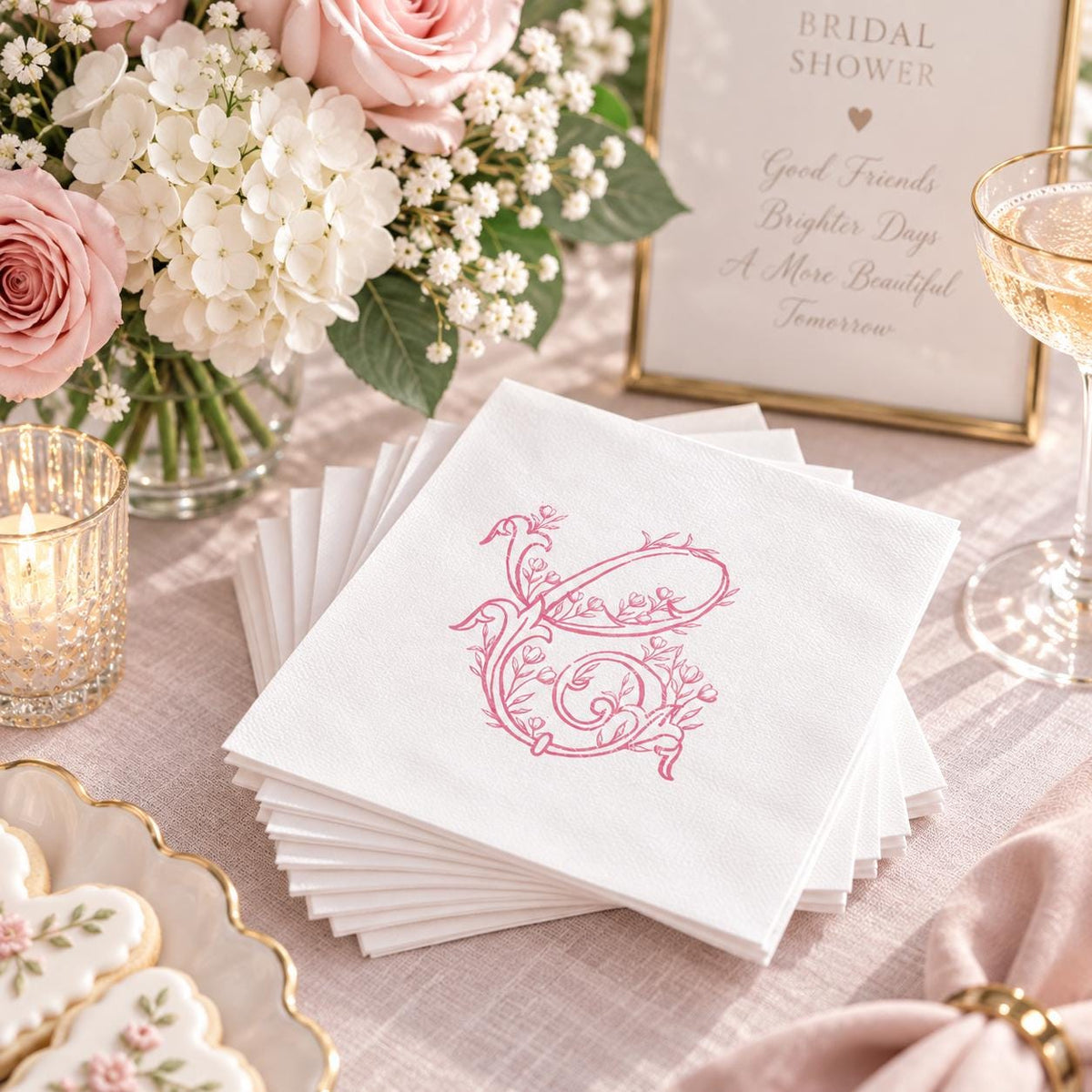 Pink Initial Monogram Napkins: Bridal Shower Tea Party