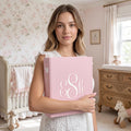Pink monogram personalized baby memory book binder