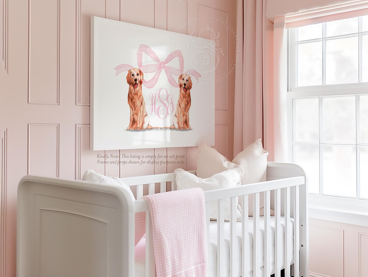 Pink Monogram Nursery Art: Golden Retriever Girl Room Decor - image 1