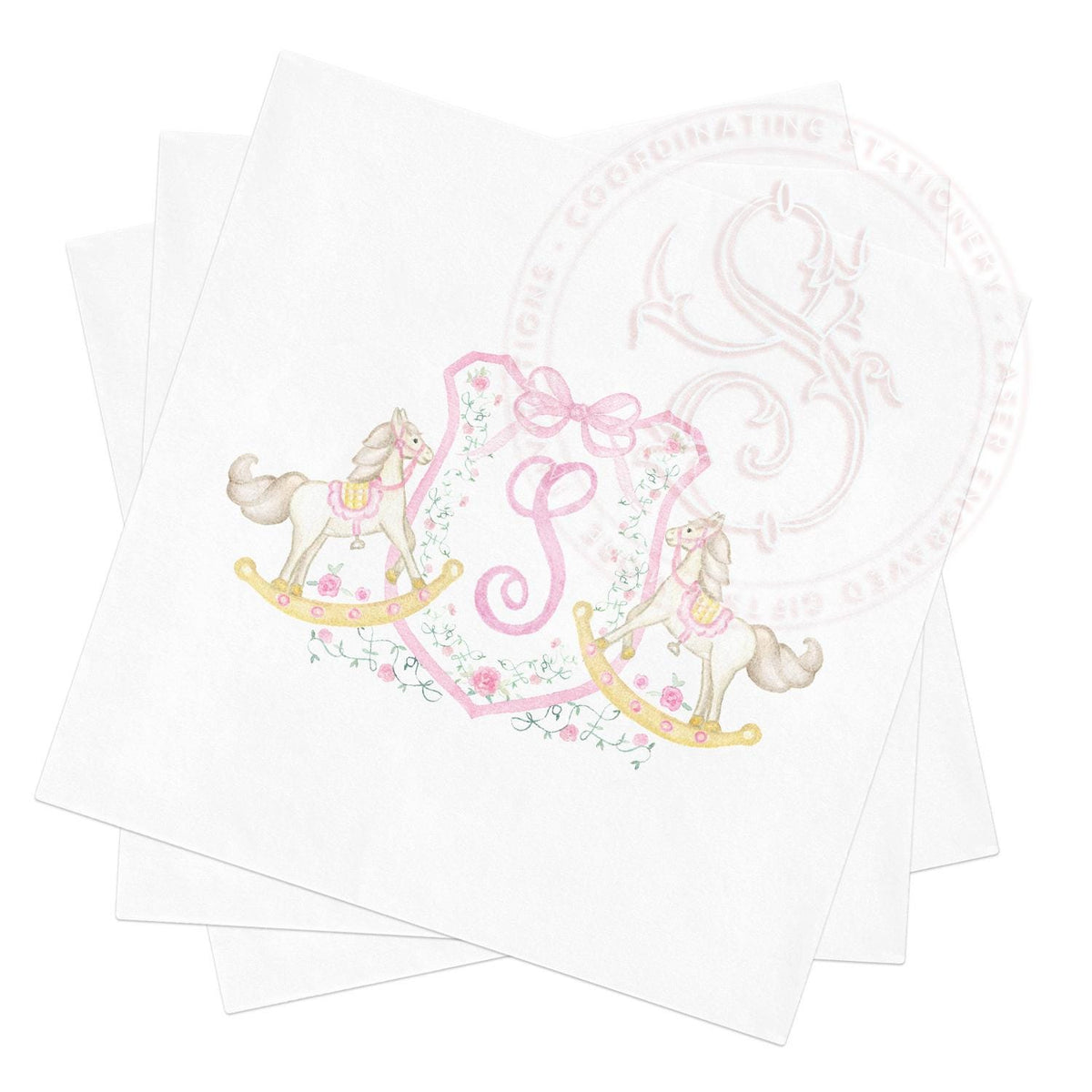 Pink Rocking Horse Napkins: Custom Monogram Baby Shower Decor