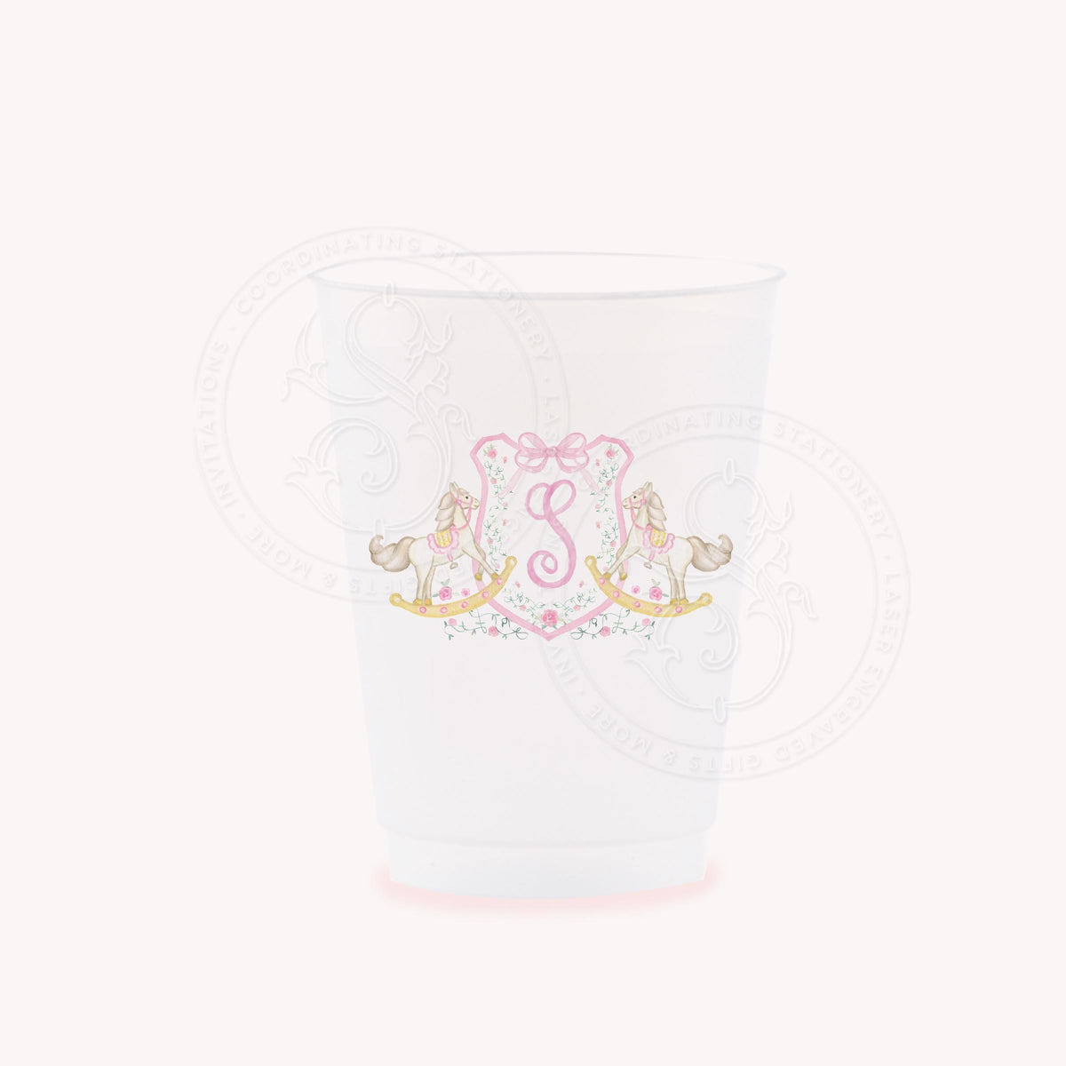 Pink rocking horse personalized frosted party cups