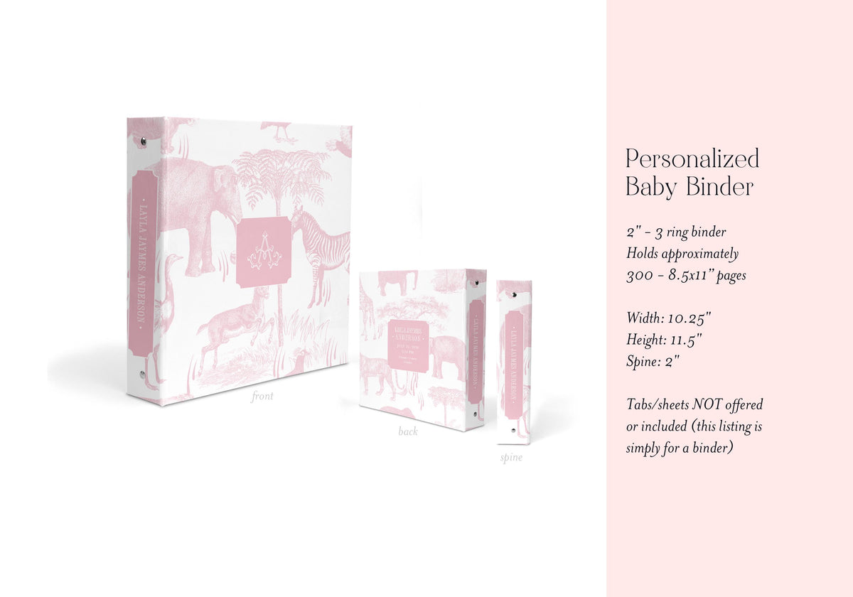 Pink safari toile personalized baby book binder