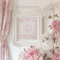 Pink Toile Monogram Nursery Print: Chinoiserie Girl Room Decor - image 1