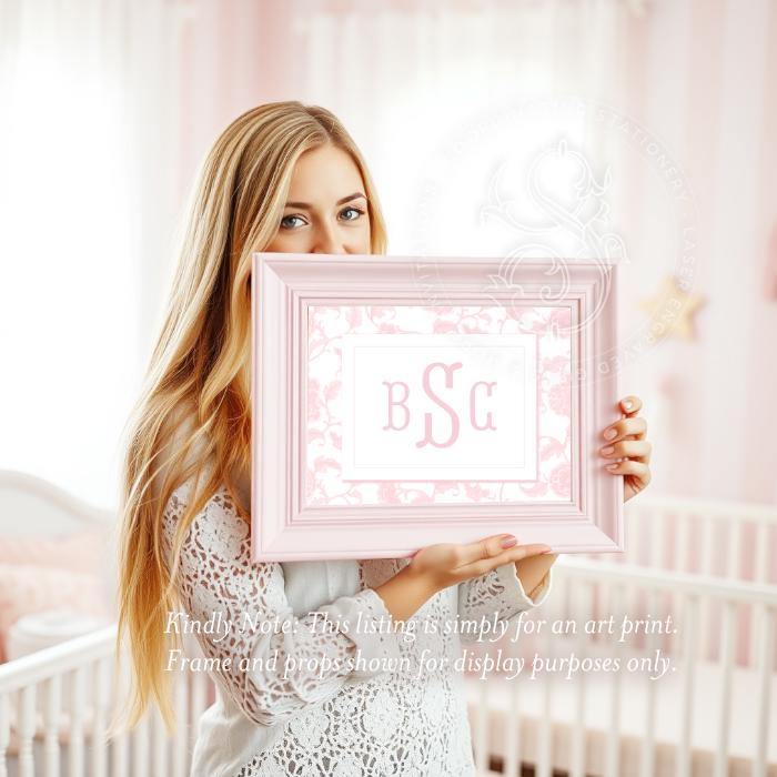 Pink Toile Monogram Nursery Print: Chinoiserie Girl Room Decor - image 2