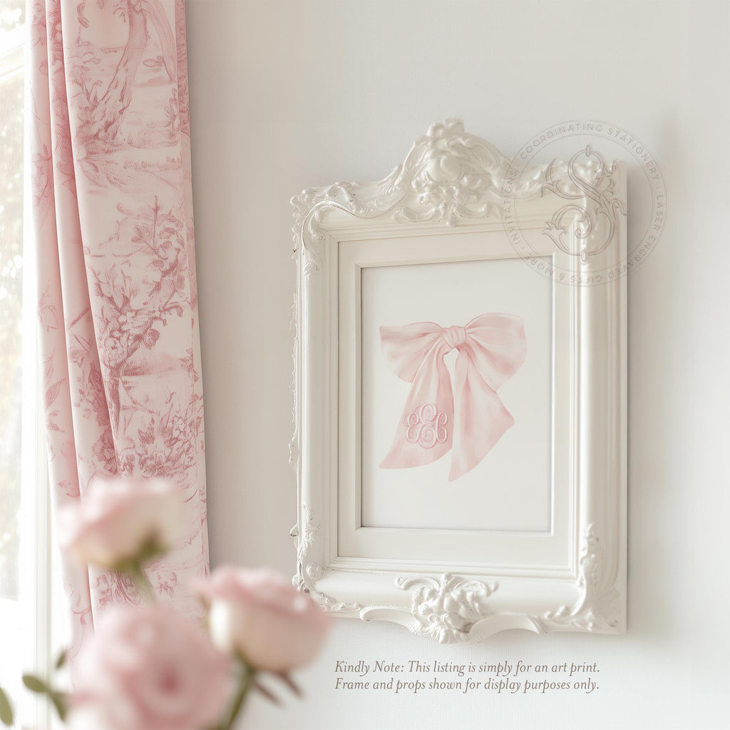 Pink Watercolor Bow Monogram Art Print: Baby Girl Nursery Decor - image 2