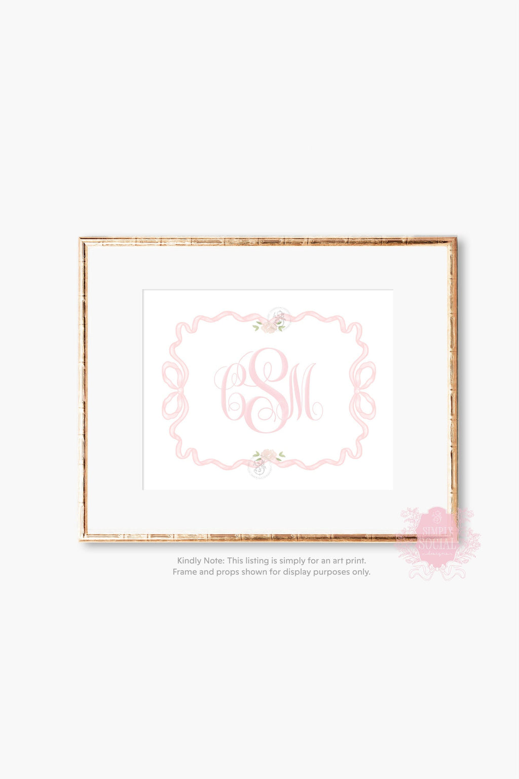 Pink Watercolor Bow Monogram Print: Girl Nursery Wall Art - image 2