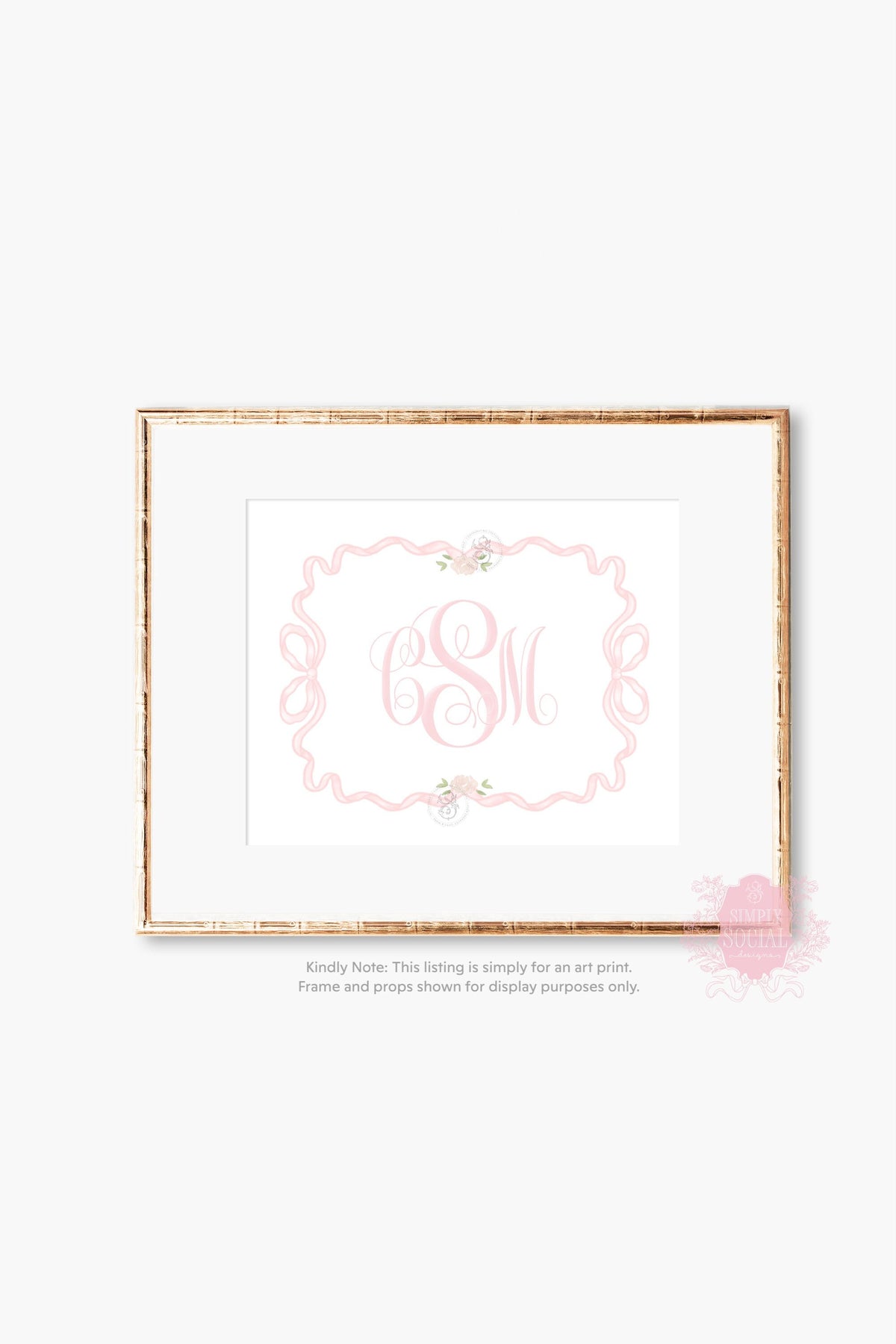 Pink Watercolor Bow Monogram Print: Girl Nursery Wall Art - image 2