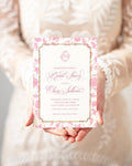 Pink and white chinoiserie monogram digital bridal shower invitation