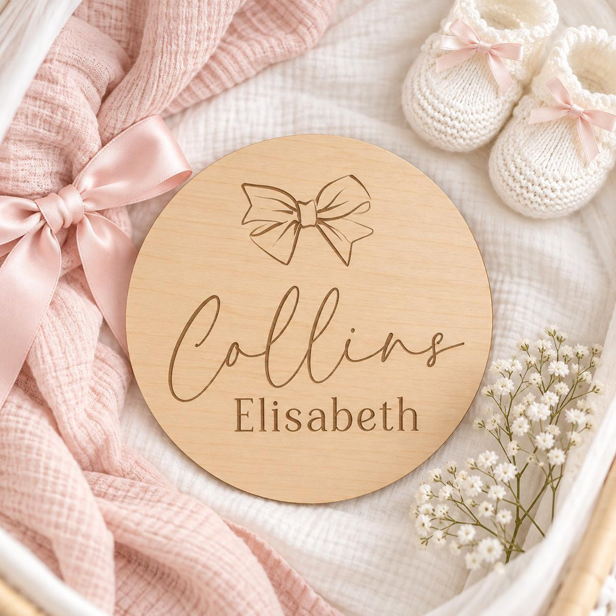 Pink Bow Baby Girl Name Sign - image 1