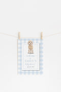 Preppy Blue Gingham Golden Doodle Baby Shower Welcome Sign