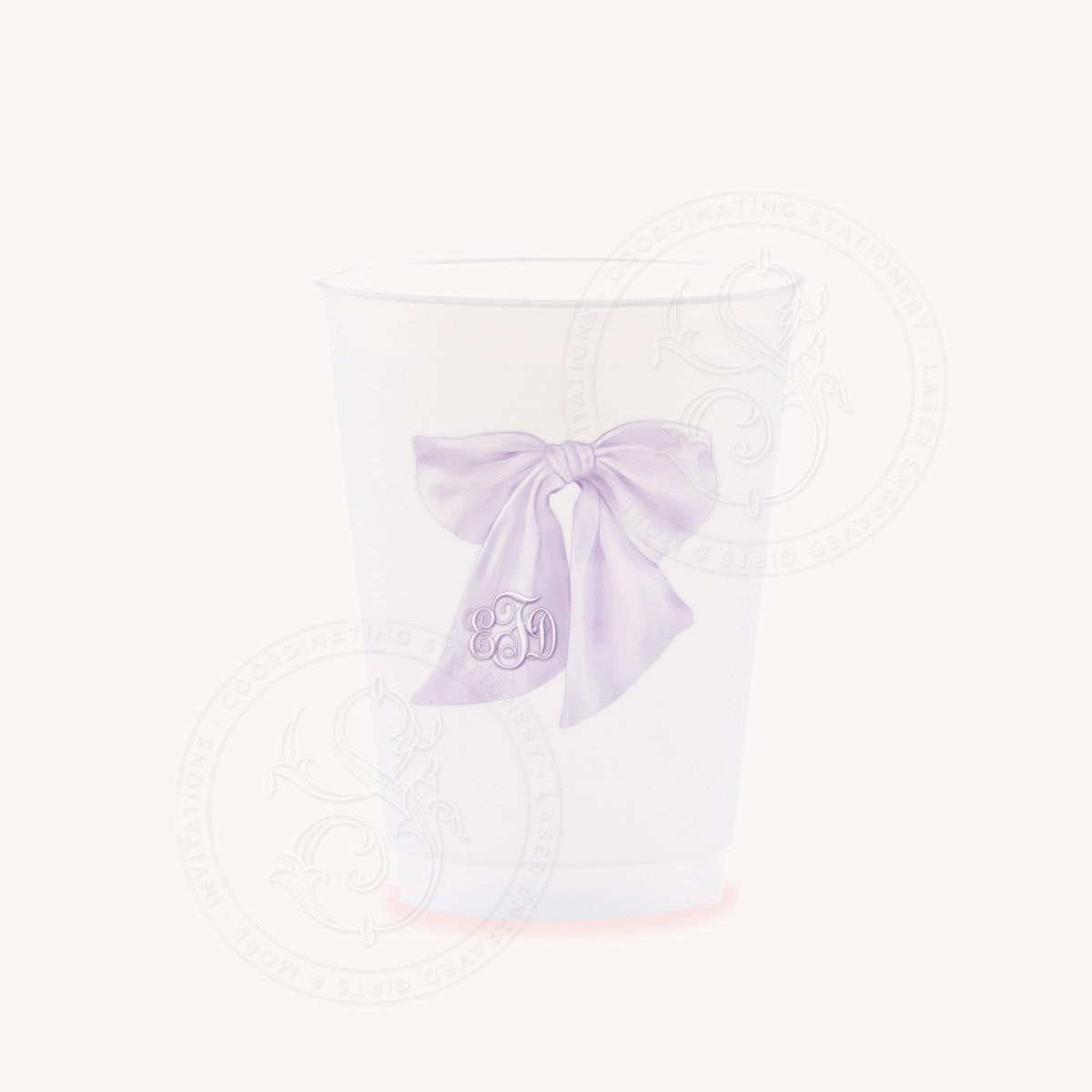 Purple bow monogram frosted party cups