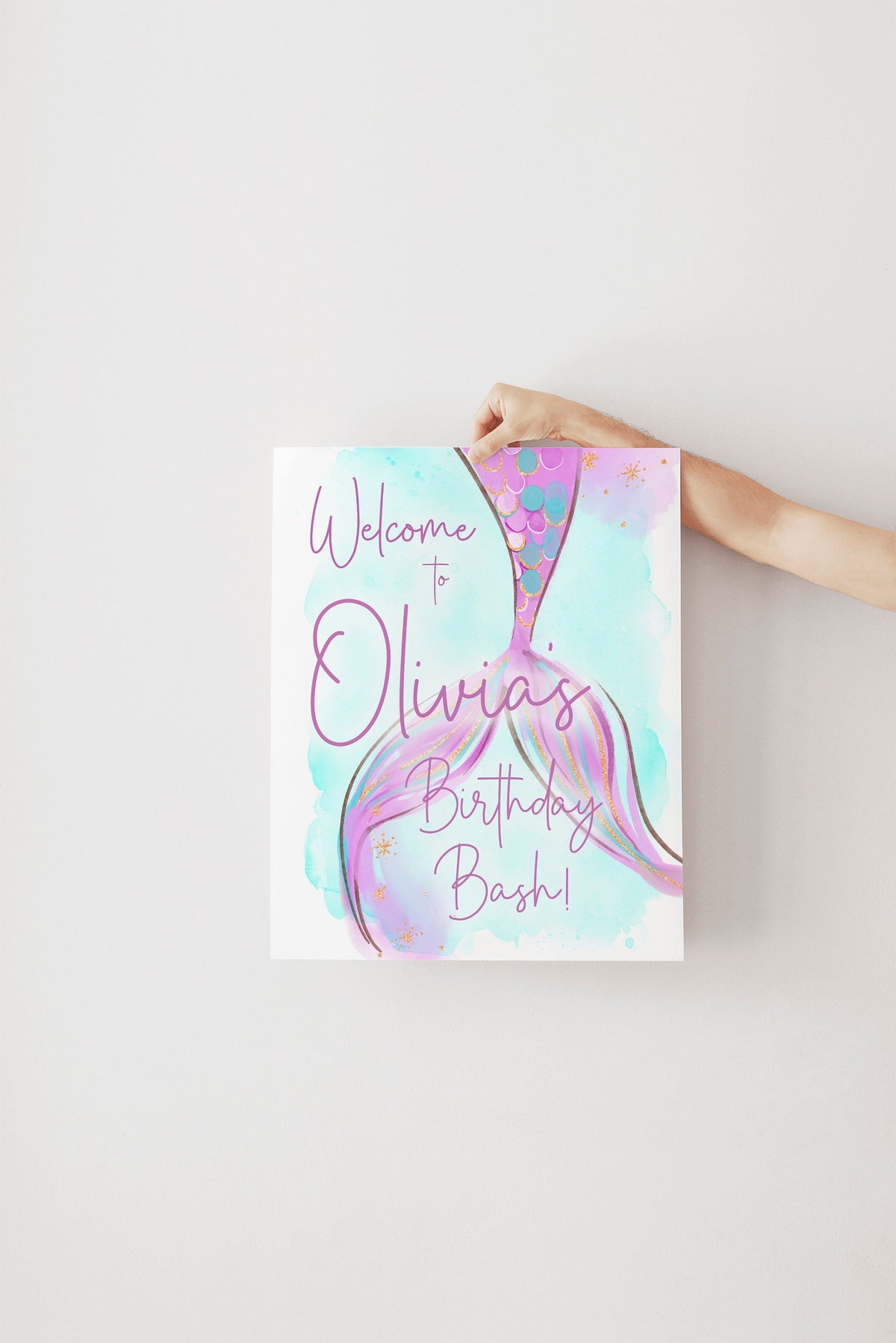 Purple Mermaid Tail Birthday Welcome Sign