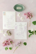 Purple watercolor gowns printed bridal brunch invitations