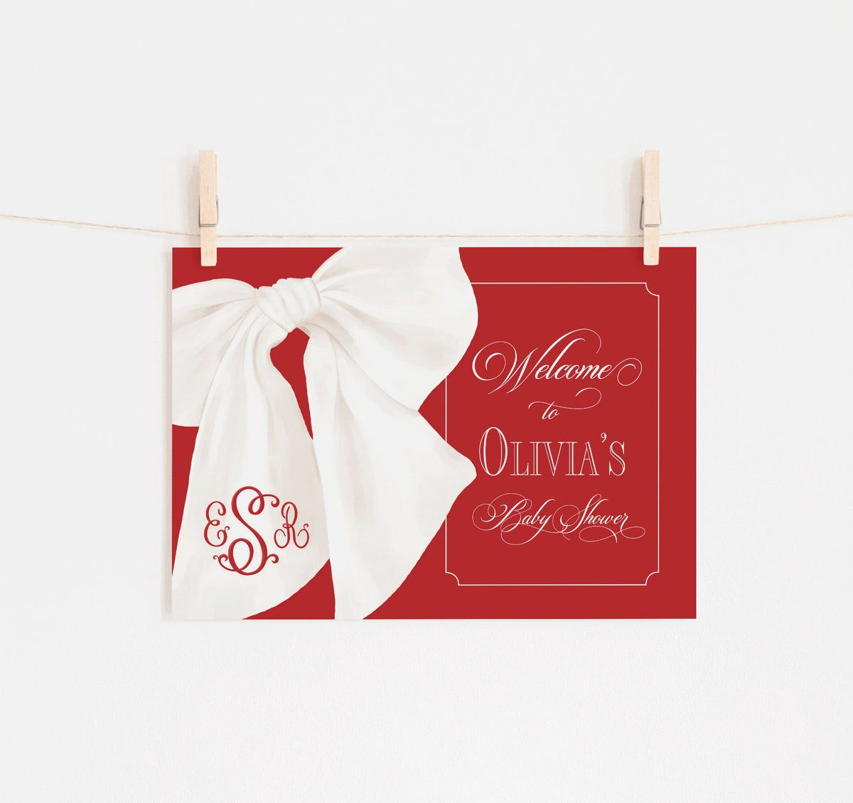 Red Bow Monogram Baby Shower Welcome Sign