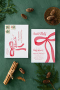 Red bow Santa Baby Christmas printed baby shower invitations