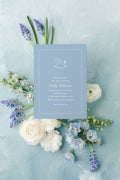 Classic blue rocking horse digital baby shower invitation