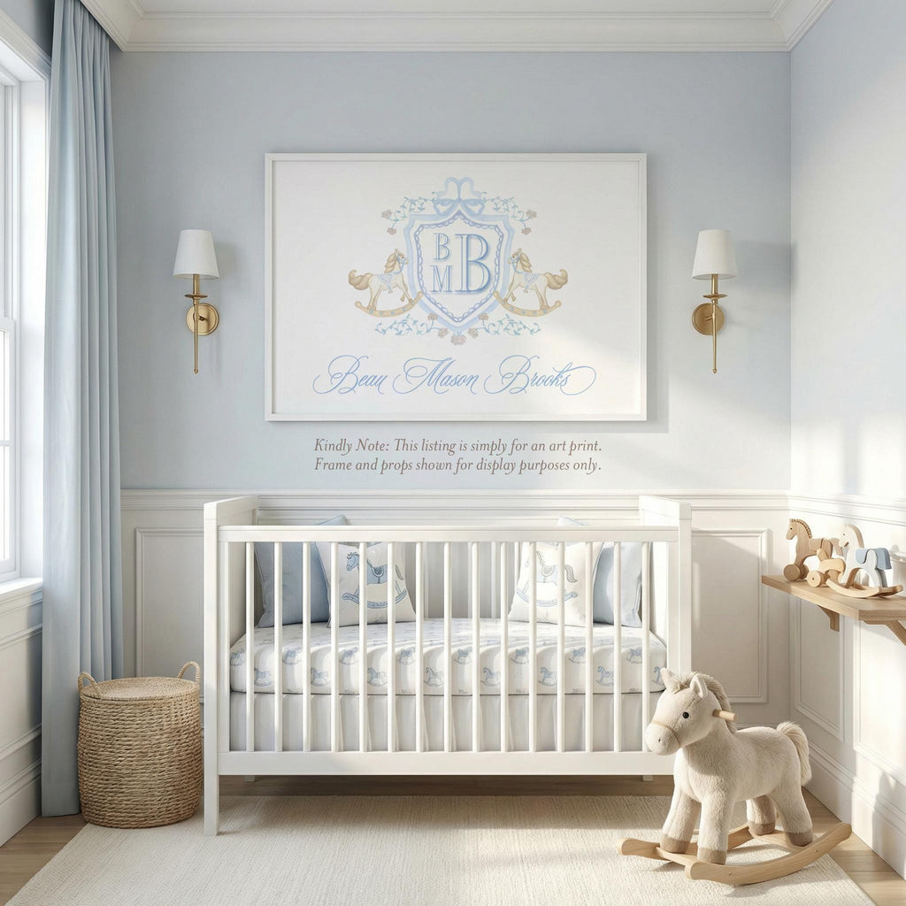 Rocking Horse Nursery Print - Grandmillennial Baby Boy Monogram - image 2