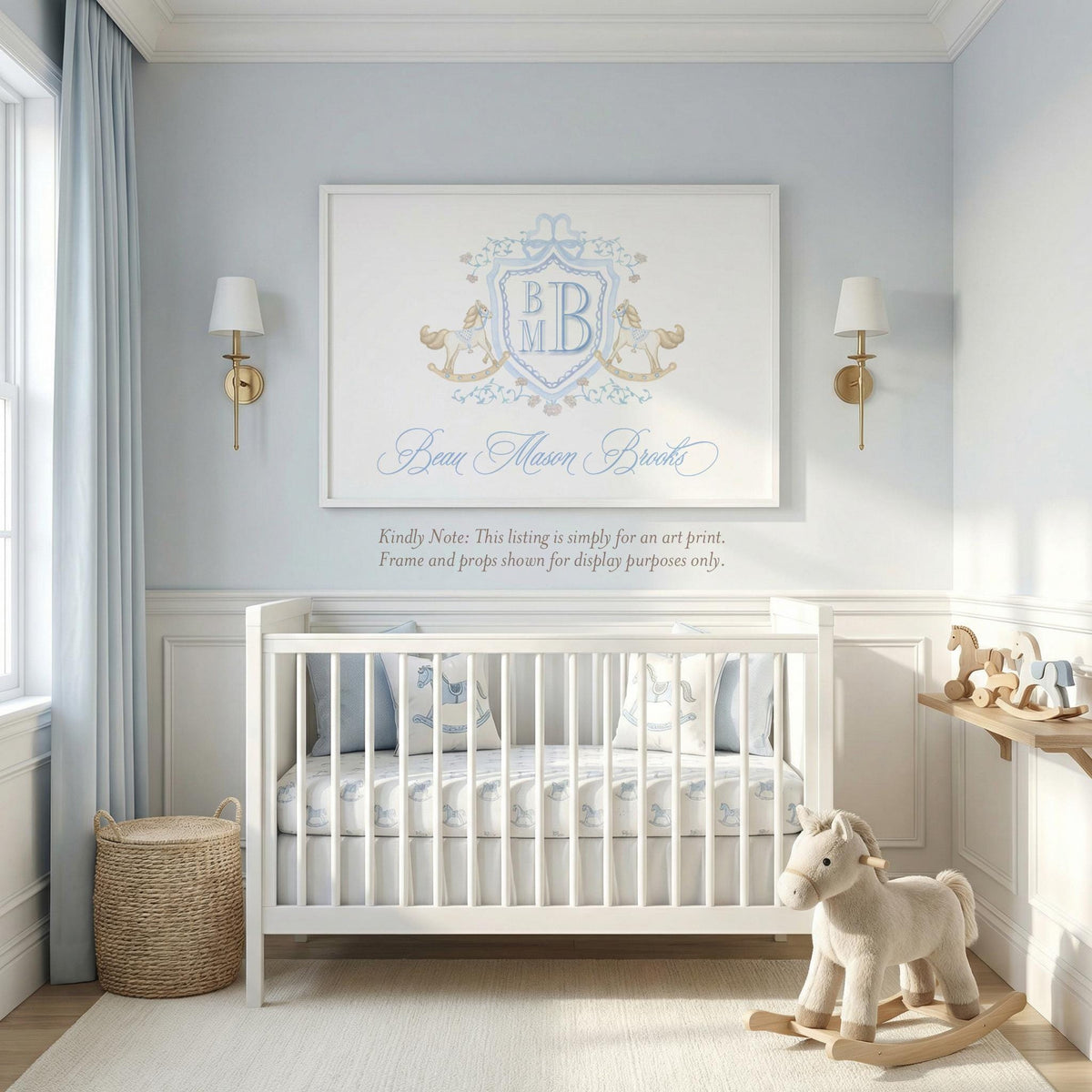Rocking Horse Nursery Print - Grandmillennial Baby Boy Monogram - image 2