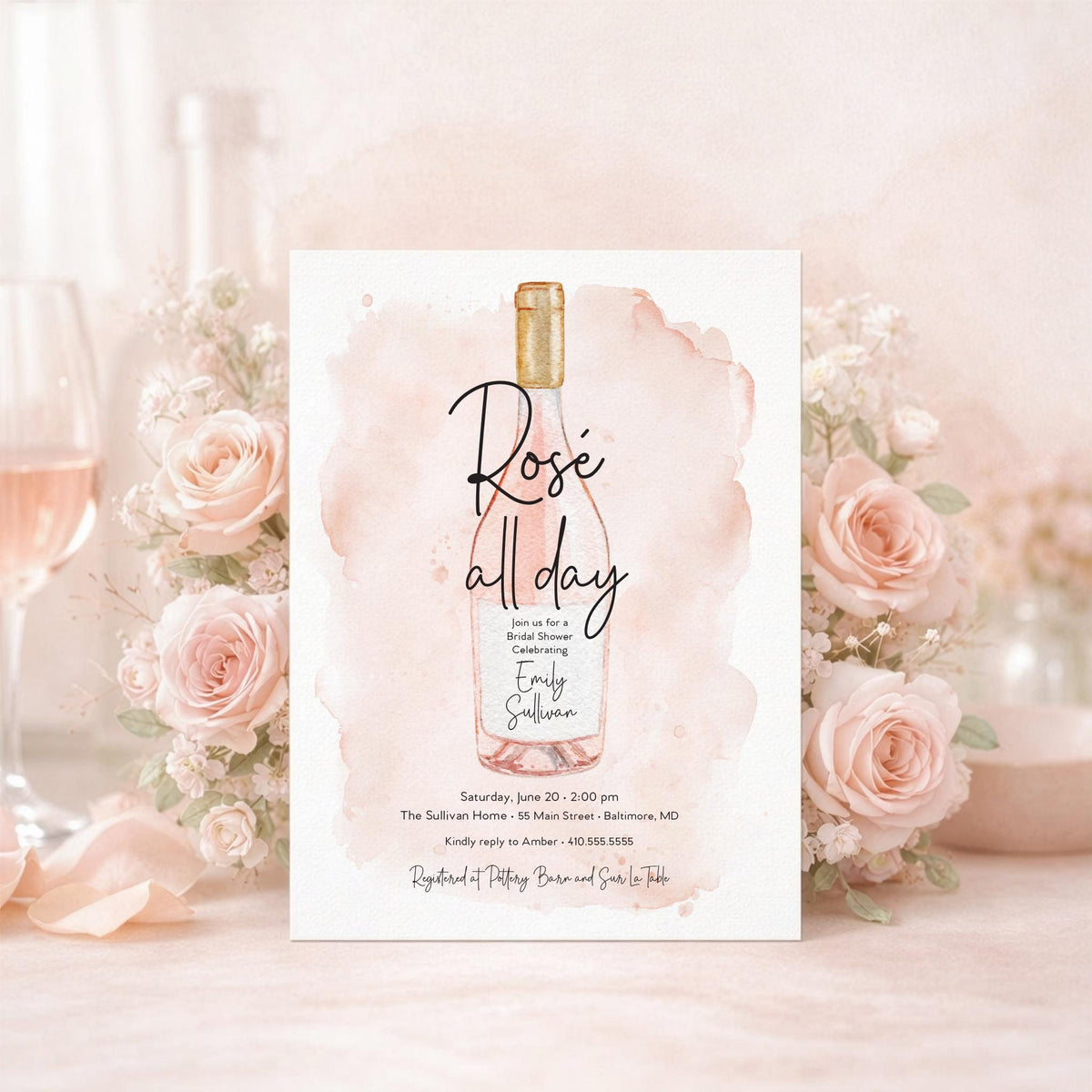 Rose All Day brunch with the bride digital bridal shower invitation