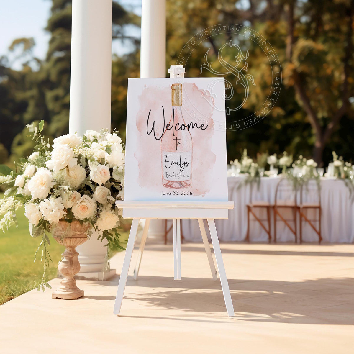 Rosé Watercolor Bottle Bridal Shower Welcome Sign