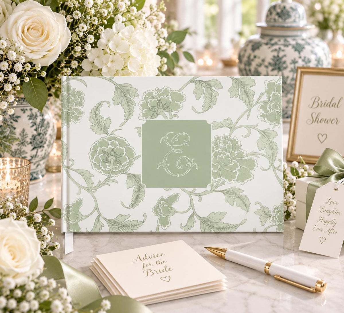 Sage Green Chinoiserie Bridal Shower Guest Book - image 1