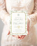 Sage green chinoiserie monogram digital bridal shower invitation