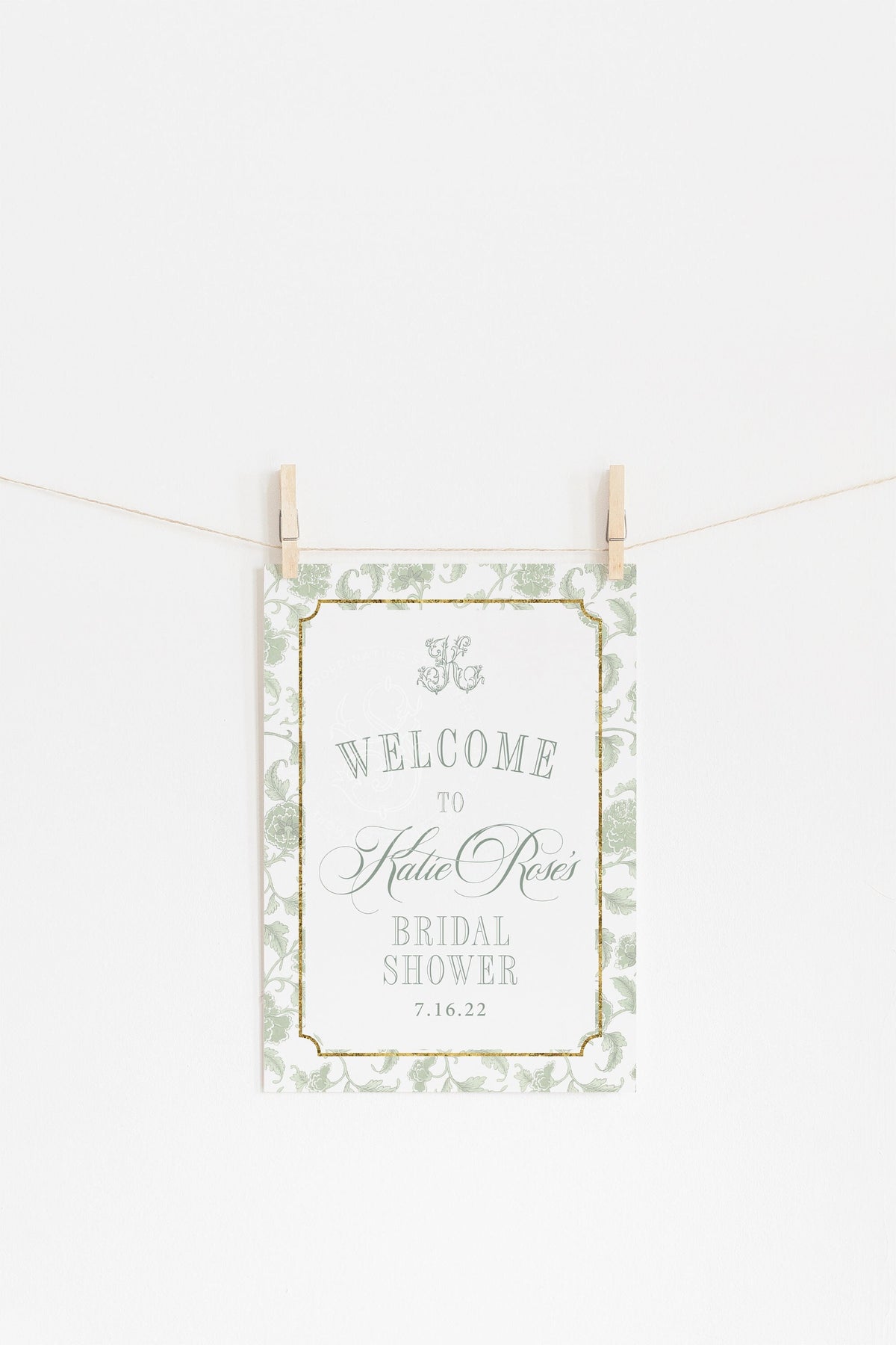 Sage Green Chinoiserie Welcome Sign