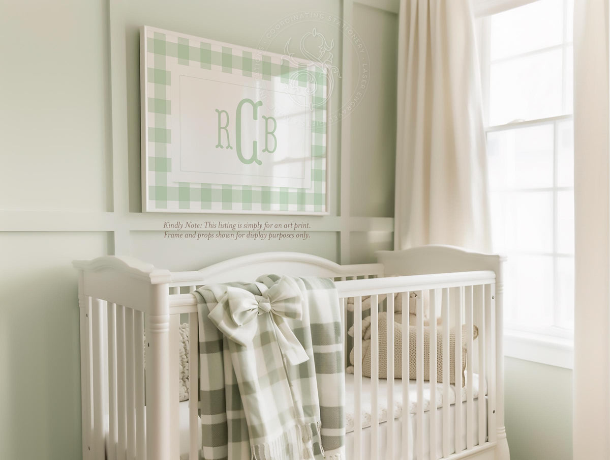 Sage Green Gingham Monogram Print: Baby Boy Nursery Art - image 1