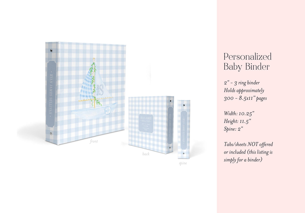 Sailboat personalized baby memory book binder