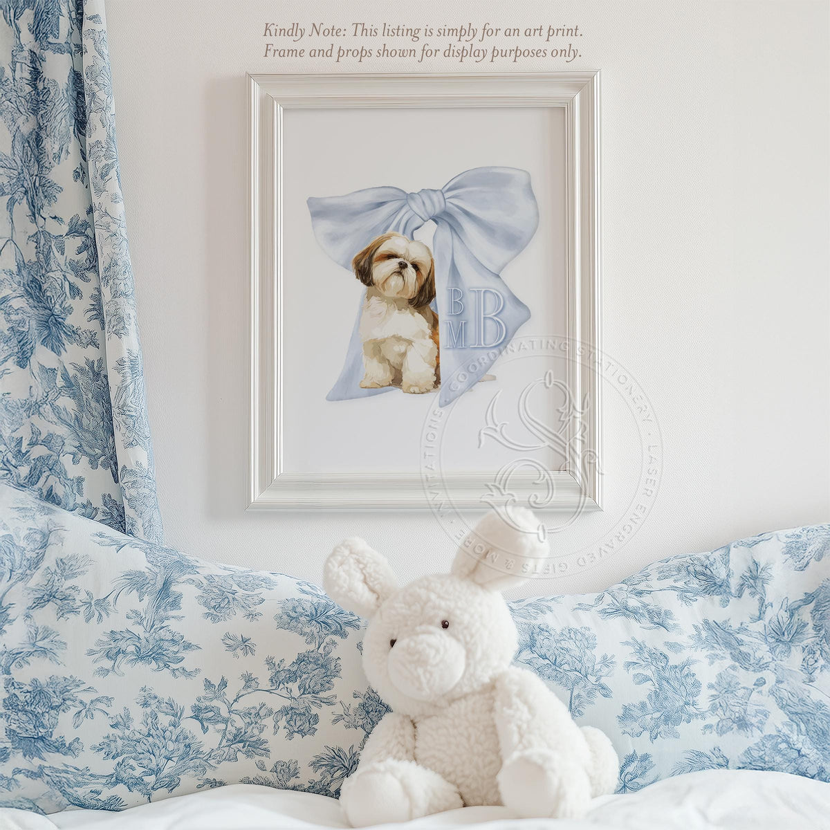 Shih Tzu Monogram Print: Blue Bow Nursery Wall Art - image 1