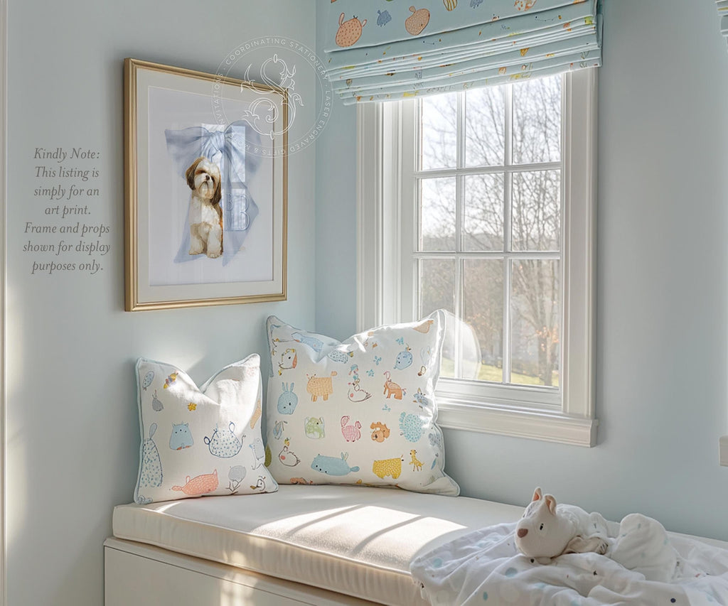 Shih Tzu Monogram Print: Blue Bow Nursery Wall Art - image 2