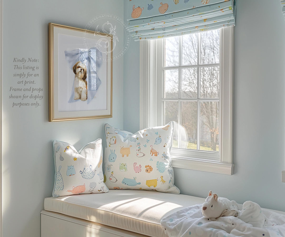 Shih Tzu Monogram Print: Blue Bow Nursery Wall Art - image 2