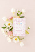 Snowcone Pastel Pink Gingham Bow First Birthday Invitation printed children's birthday invitation