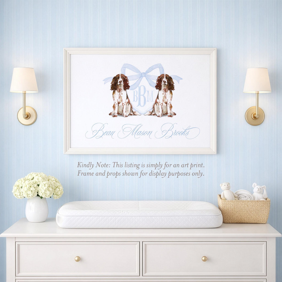 Springer Spaniel Monogram Crest Print: Baby Boy Nursery Wall Art - image 1