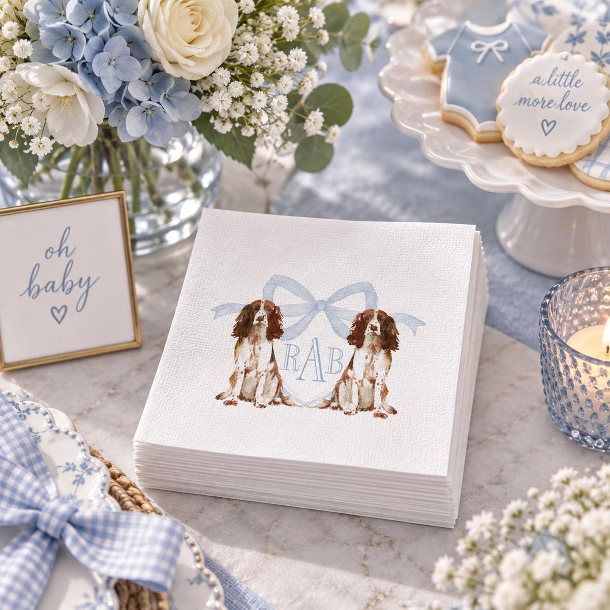 Springer Spaniel Monogram Napkins: Baby Boy Shower Decor