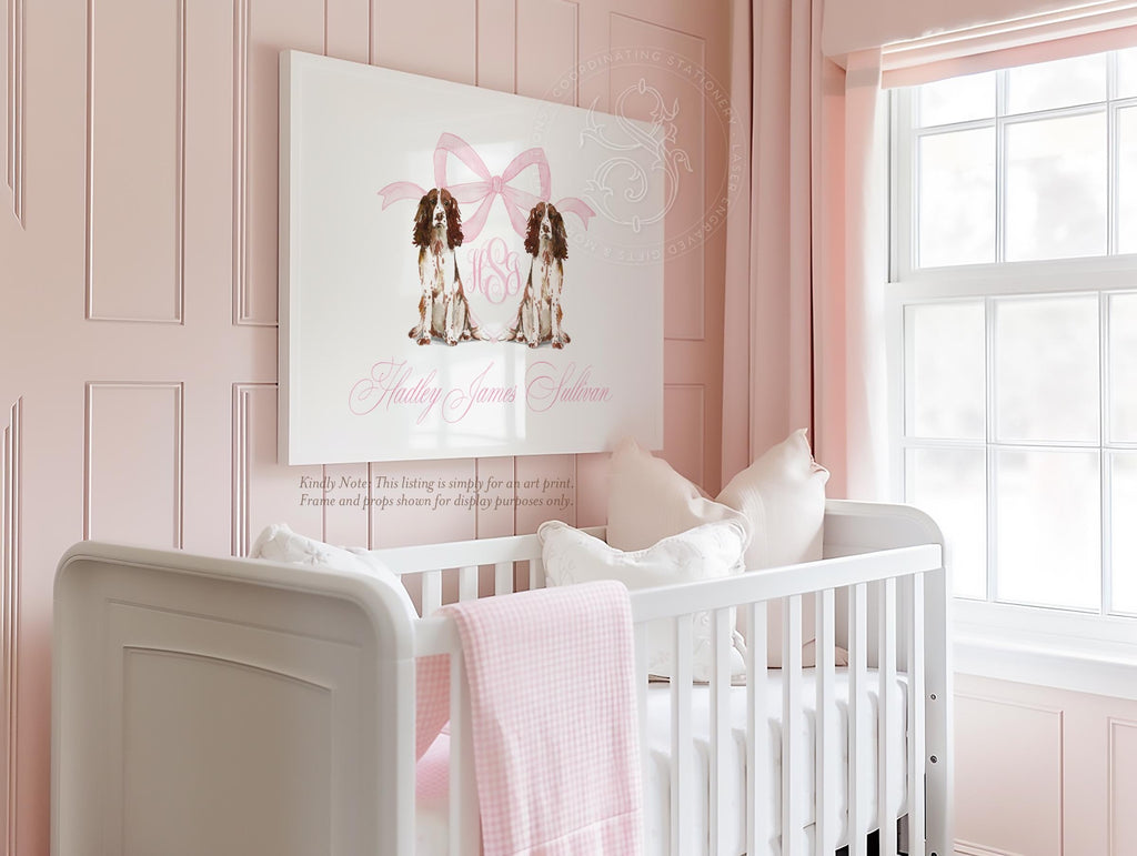 Springer Spaniel Nursery Print: Dog Monogram Crest, Grandmillennial Pink - image 1