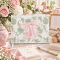 Pink bow and sage green personalized baby shower guest book