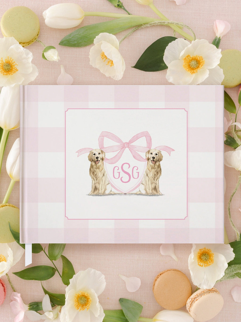 Pink Gingham Golden Retriever Baby Shower Guest Book detail 2