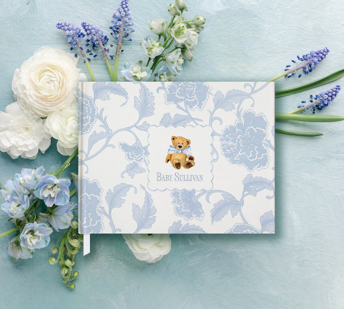 Blue Toile Teddy Bear Baby Shower Guest Book detail 4