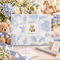 Blue toile teddy bear personalized baby shower guest book