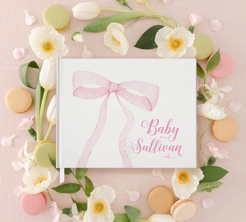 Classic Pink Bow Baby Shower Guest Book detail 3